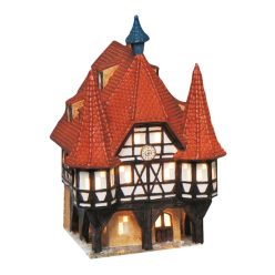   Wurm világító ház, Michelstadt városháza, porcelánból, piros/barna. Méret: 14x13x19cm