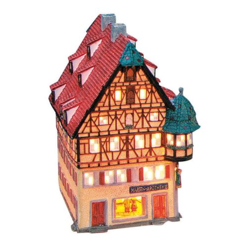 Wurm Rothenburgi "Marien-Apotheke" világító ház porcelánból, színes. Méret: 15x19x10cm