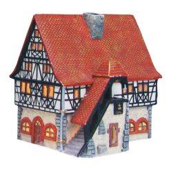   Wurm világító ház, Schifferstadt városháza, porcelánból, színes. Méret: 12x16x16cm